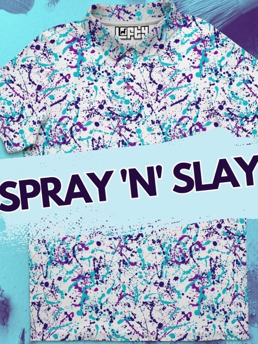 Lofty Llama Spray 'N' Slay | 90's Jazz Color Paint Splatter Golf Polo Mens Large